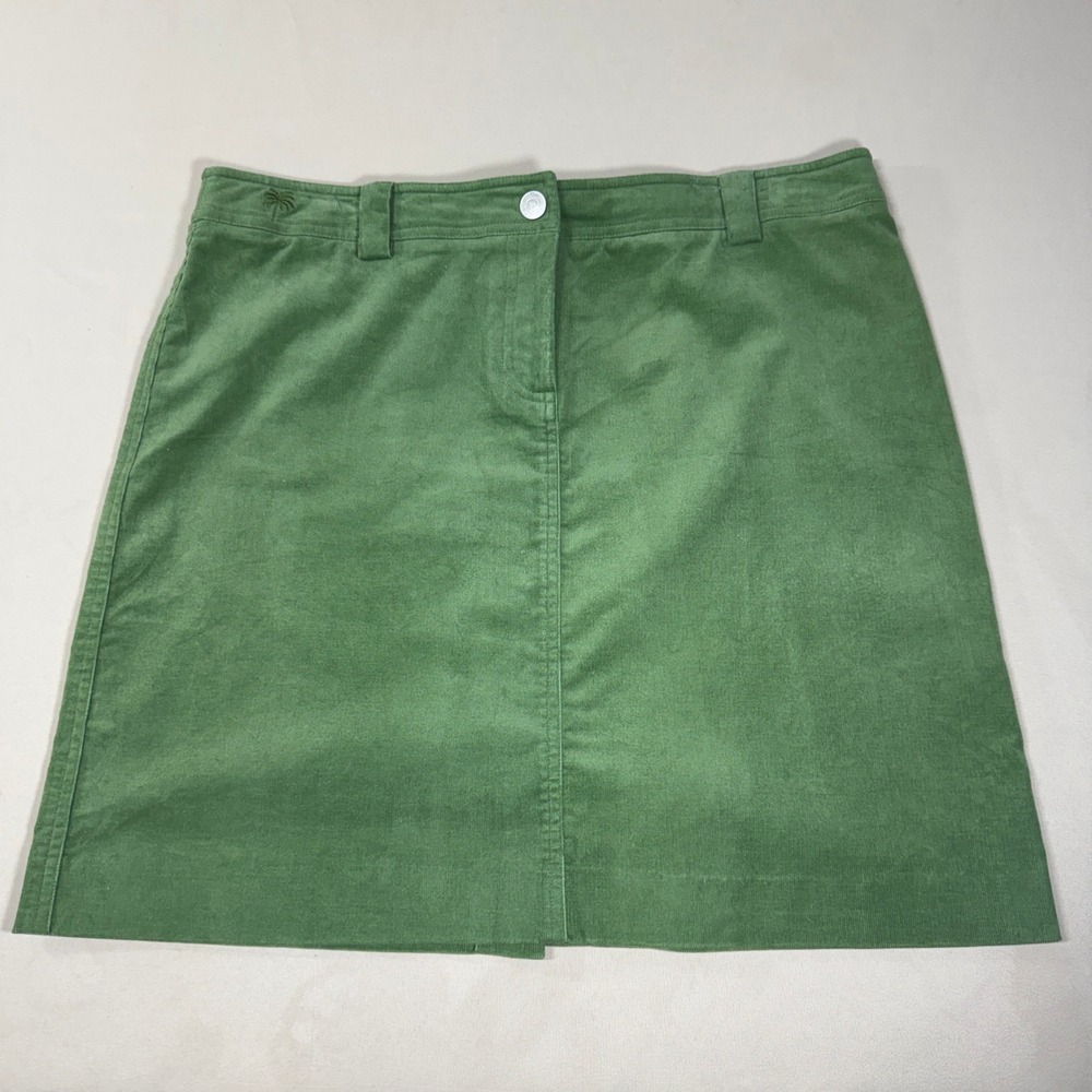 Vintage Lilly Pulitzer Green Corduroy Mini Skirt Size 12 Embroidered Palm Tree